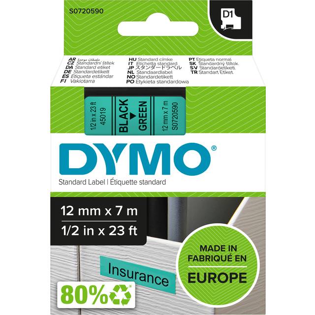 DYMO Tough Authentic Labeling Self Adhesive D1 - Black Print on Green