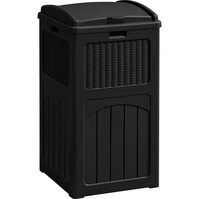 Greesum 33 Gallon Outdoor Trash Can with Lid  Waterproof Resin Garbage Bin for Hideaway  Deck  Patio  Dark Black