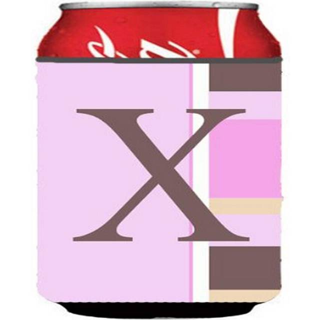 Caroline's Treasures CJ1005-XCC Letter X Initial Monogram - Pink Stripes Can or Bottle Hugger Cooler Washable Drink Sleeve Collapsible Beverage Insula