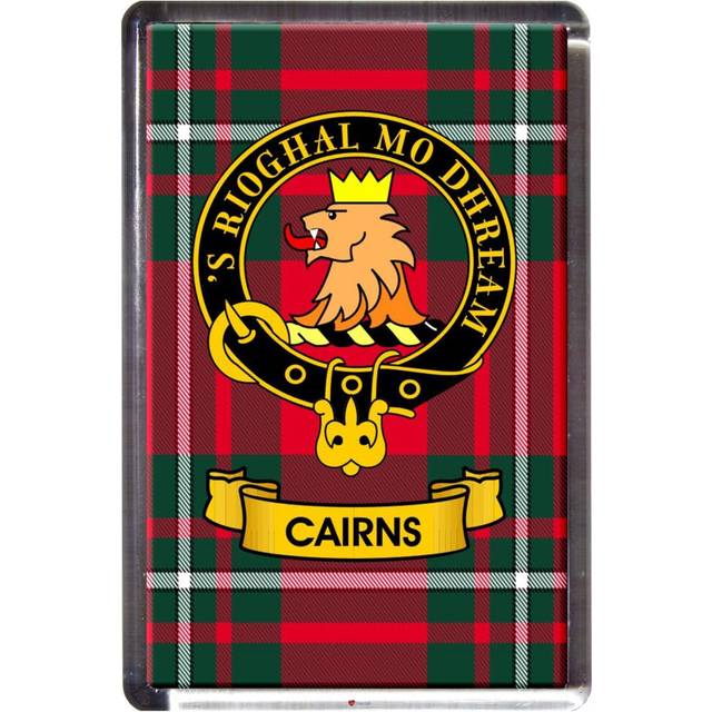 Cairns Tartan Fridge Magnet with Scottish Clan Crest on Clear Acrylic Rectangular Base