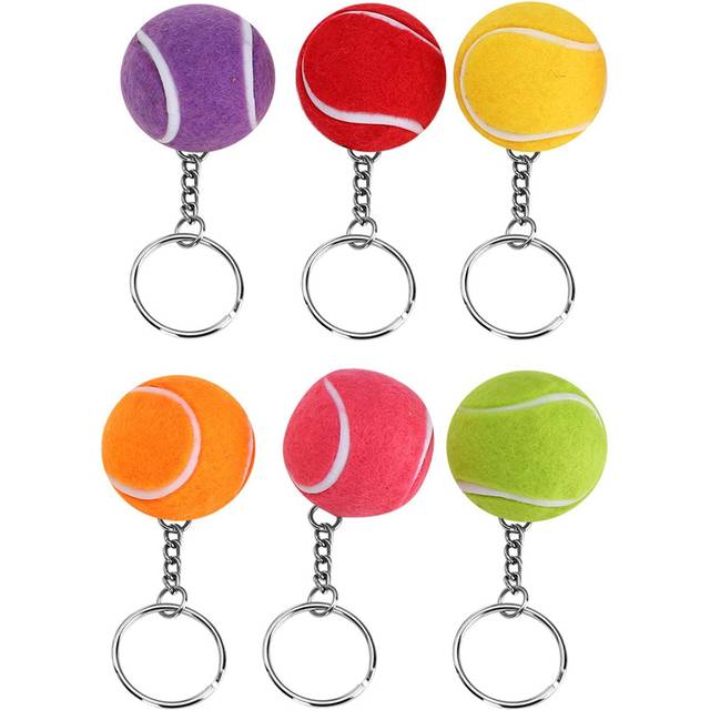 6pcs Tennis Ball Keychain Keyring Pendant Decoration Gift Multi Colors for Bags Key 4cm