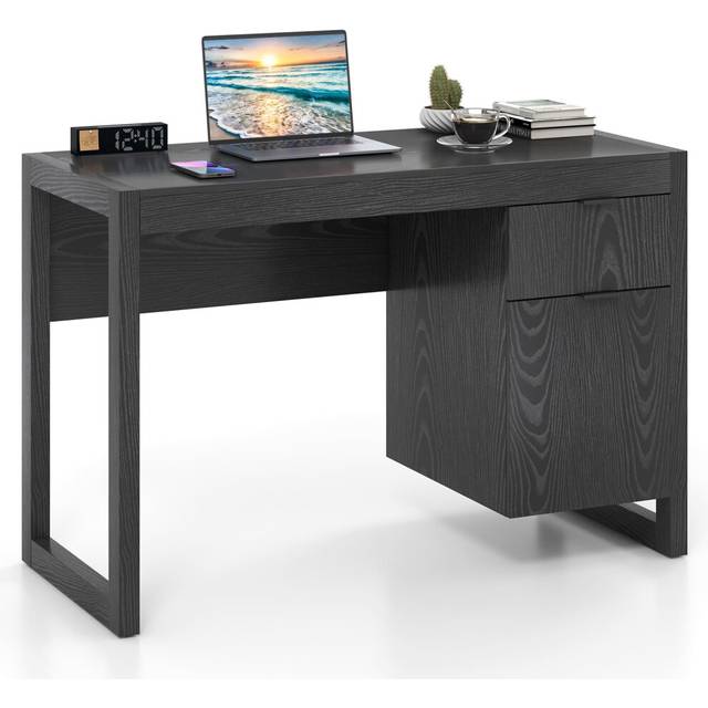 Modern Computer Desk Wooden Laptop Table Workstation W/ Storage-Black