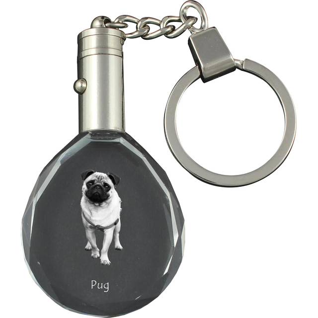 Pug - pendant with a photo of a dog, crystal key ring in a gift box, a unique gift by Art-Dog transparent