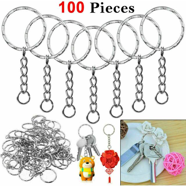 100pcs silver keyring blanks tone key chains key split rings 4 link metal chains