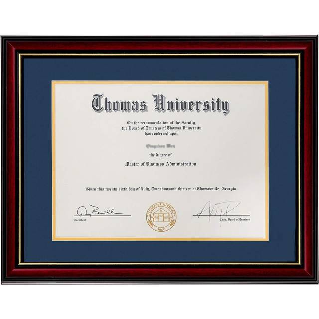 Flagship Diploma Frame Real Wood & Glass Golden Rim Sized 8.5x11 Inch with Mat and 11x14 Inch Without Mat for Documents Certificates (Double Mat  Navy