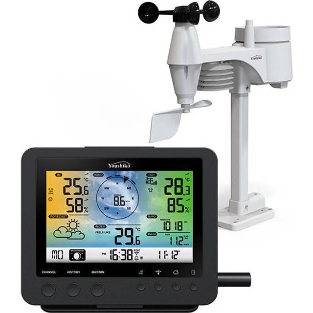 YOUSHIKO YC9387 ( W ) OFFICIAL UK VERSION WIFI INTERNET WUNDERGROUND & WEATHERCLOUD , PROFESSIONAL 5-IN-1 WEATHER STATION