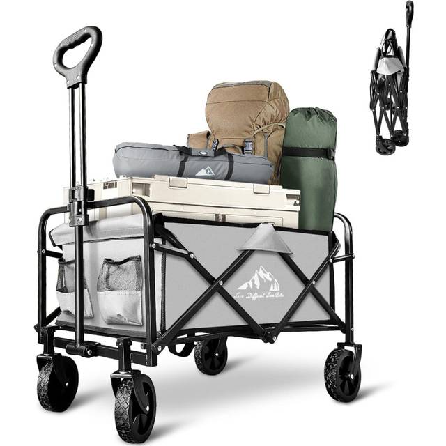 Collapsible Foldable Wagon  Beach Cart Large Capacity  Heavy Duty Folding Wagon Portable  for Outdoor Sports  Shopping  Camping  Gray