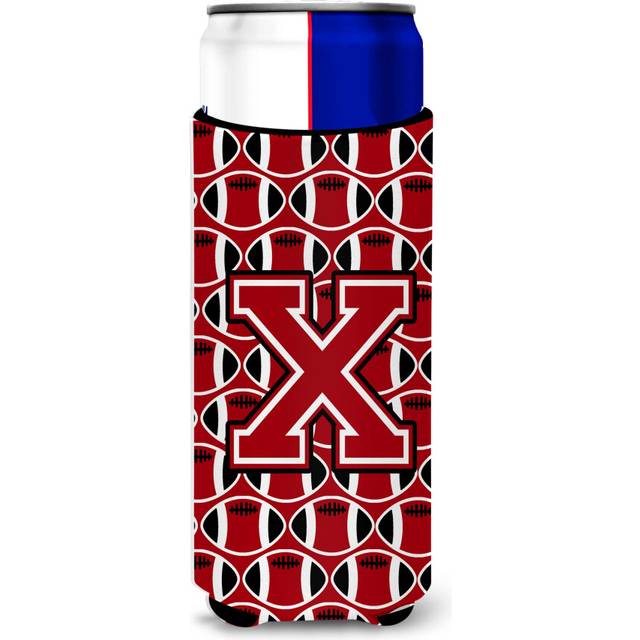 Caroline's Treasures CJ1073-XMUK Letter X Football Red, Black and White Ultra Hugger for slim cans Can Cooler Sleeve Hugger Machine Washable Drink Sle