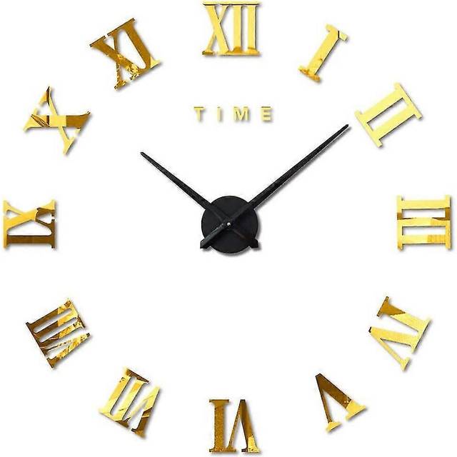 (As show, One size) Modern Diy Large Wall Clock Roman Numerals Big Watch 3d Stickers Clock Wall Watch Home Office Decoration Removable (battery Not In