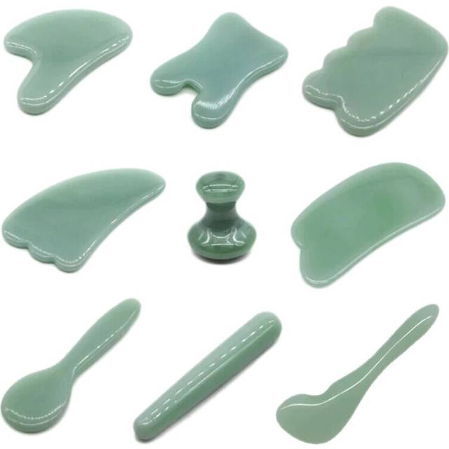 (a-type 6) Aventurine Gouache Scraper Guasha Massager For Face Gouache Stone Gua Sha Scraper Massage Tools Body Facial Jade Massager Set