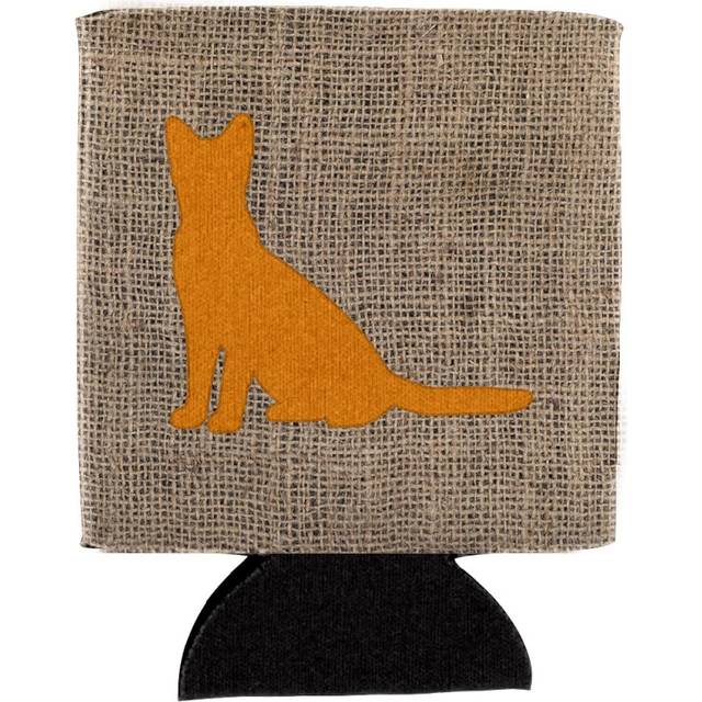 Caroline's Treasures BB1071-BL-OR-CC Cat Burlap and Orange BB1071 Can or Bottle Hugger Cooler Washable Drink Sleeve Collapsible Beverage Insulated Hol