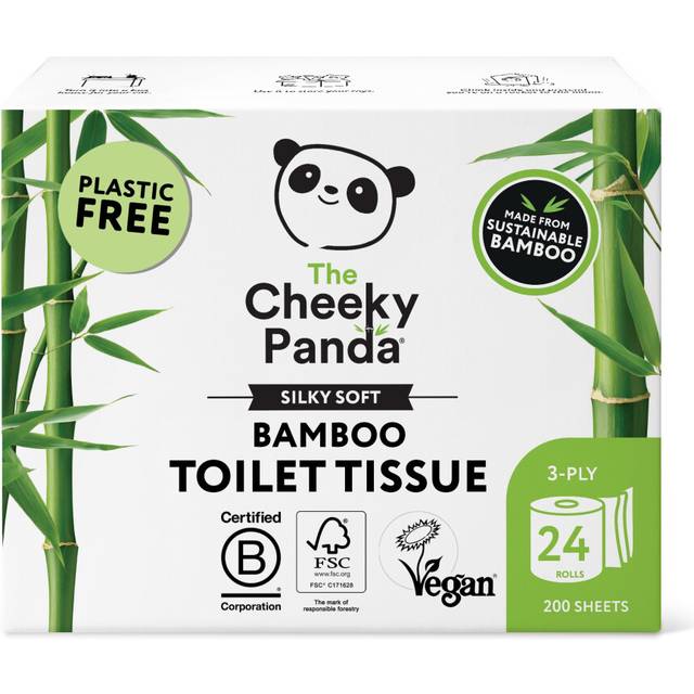 The Cheeky Panda Bamboo Toilet Rolls Bulk Buy 24 Rolls of 3 Ply Toilet Paper Plastic Free Packaging and Sustainable Tissue Paper White