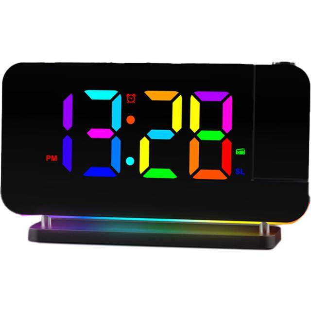 FM Radio Projection Alarm Clock with RGB Night Light, LED Display, Desktop Alarm Clock,Adjustable Brightness Black
