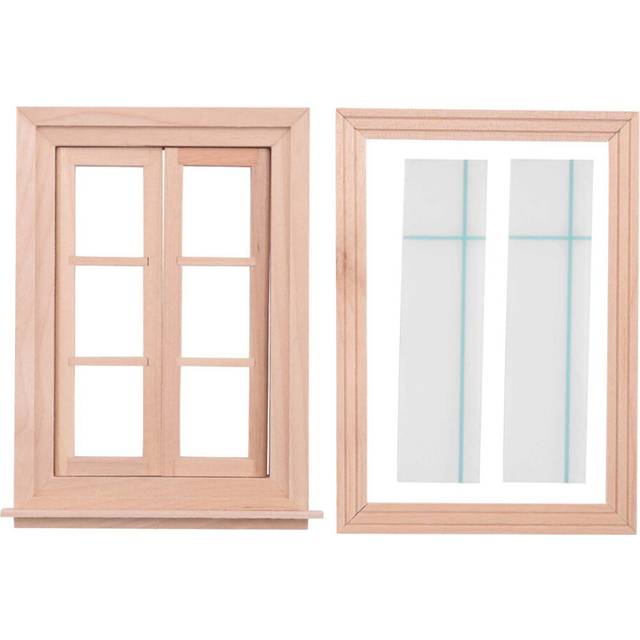 1:12 Miniature Double Window Wooden 6 Pane Frame and Glass Plate Doll House Diy Double Window Accessories for Doll House Decoration