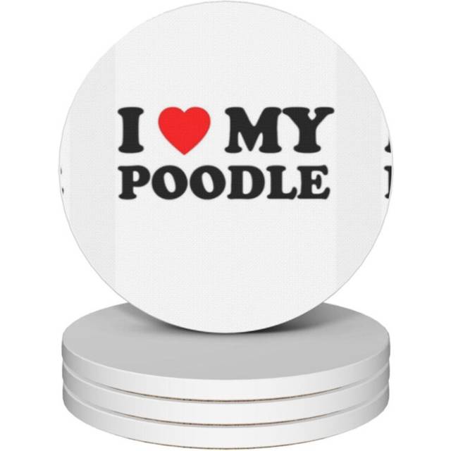 (I Love My Poodle Style NY Heart Dog Gift=6069) Ceramic Coasters Set of 4 Xmas for Drink Wine Beer Bar with Cork Base Housewarming Birthday Christmas