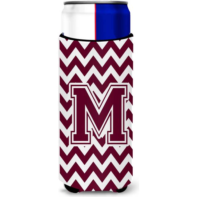 Caroline's Treasures CJ1051-MMUK Letter M Chevron Maroon and White Ultra Hugger for Slim cans Can Cooler Sleeve Hugger Machine Washable Drink Sleeve H
