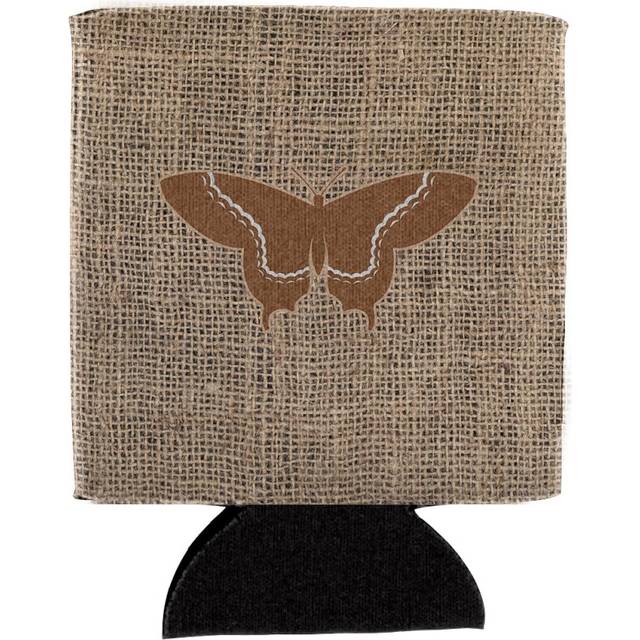Caroline's Treasures BB1030-BL-BN-CC Butterfly Burlap and Brown BB1030 Can or Bottle Hugger Cooler Washable Drink Sleeve Collapsible Beverage Insulate