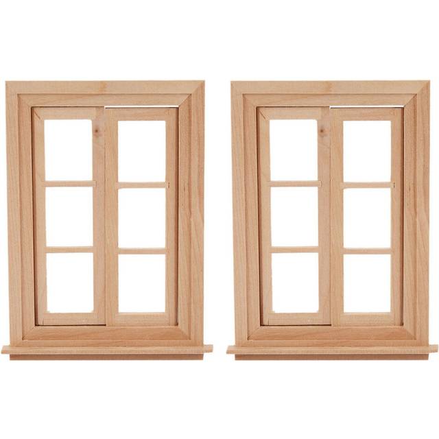2X 1:12 Miniature Double Window Wooden 6 Pane Frame and Glass Plate Doll House Diy Double Window Accessories
