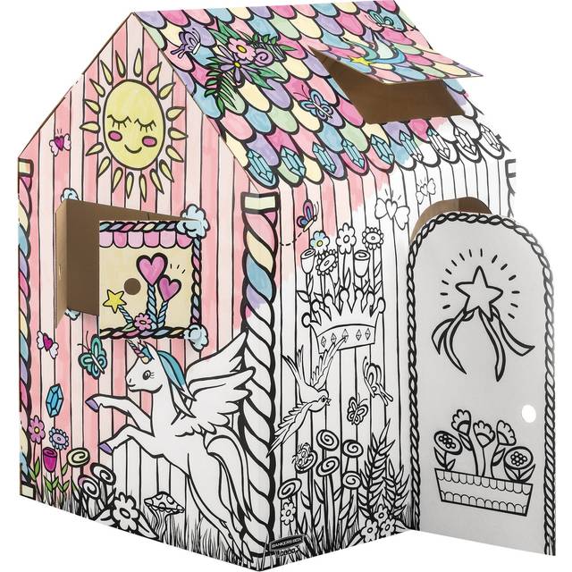 at Play Unicorn House Cardboard Playhouse for Children Craft Colouring - 100% Recyclable - FSC Certified - White