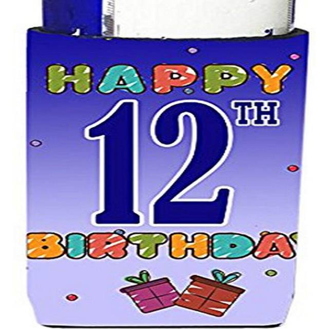 Caroline's Treasures CJ1103MUK Happy 12th Birthday Ultra Hugger for slim cans Can Cooler Sleeve Hugger Machine Washable Drink Sleeve Hugger Collapsibl