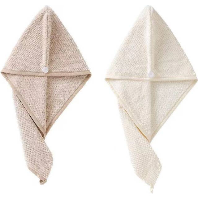 2 Pack Microfiber Hair Towel Wrap, Hair Towel Wrap,Hair Drying Towel with Button, Hair Towel, Dry Hair Hat, Bath Hair Cap-(Coffee+Milk White)