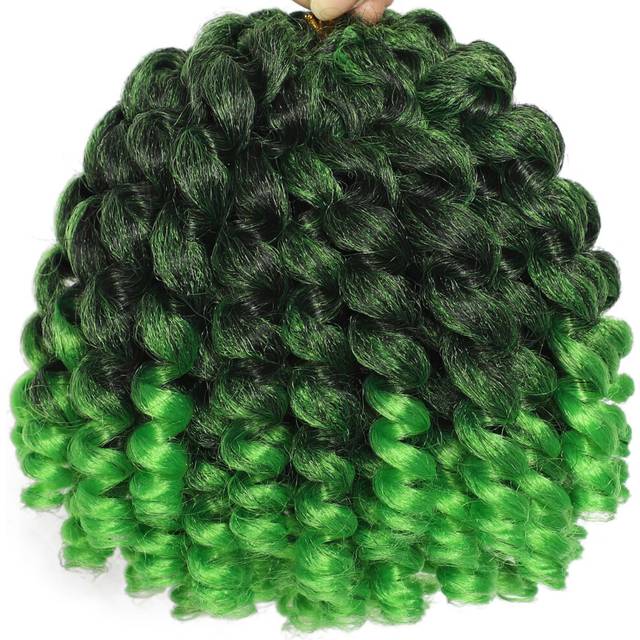 Green Ombre 3Packs 2X Ringlet Wand Curl Jamaican Bounce 8 inch Synthetic Crochet Hair Extensions Crochet Braiding Hair 60 Roots