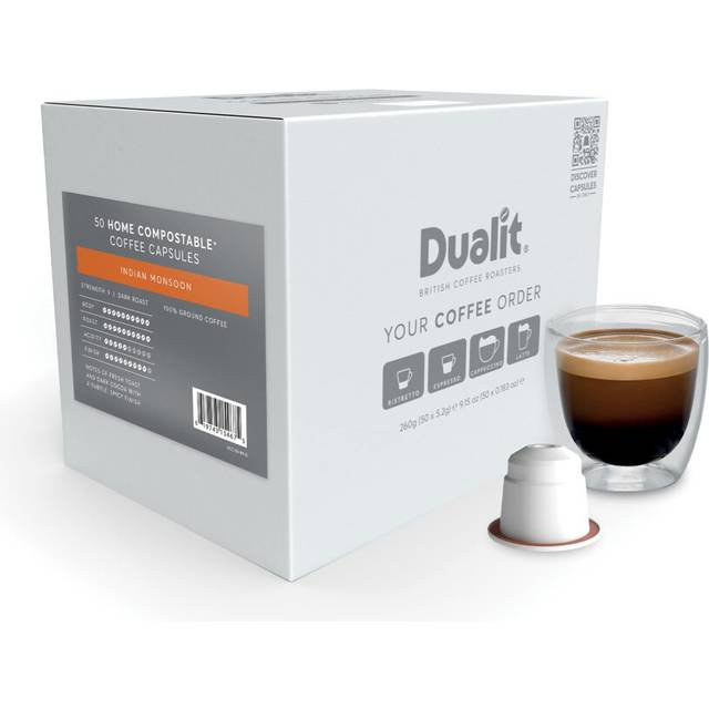 Nespresso Compatible Monsoon Home Compostable Coffee Capsules by Dualit 50 Servings Premium Origin Coffee Pods 100% Home Compostable Capsules