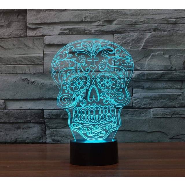 3D Skull Head Night Light Touch Table Desk Optical Illusion Lamps 7 Color Changing Lights Home Decoration Xmas Birthday Gift