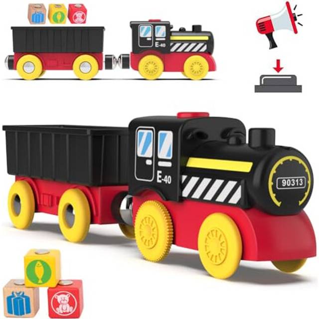 TOPLIVING Battery Operated Locomotive Train, Magnetic Train Toy for Wooden Tracks, Motorized Train Compatible with Thomas, Brio, Chuggington, Melissa