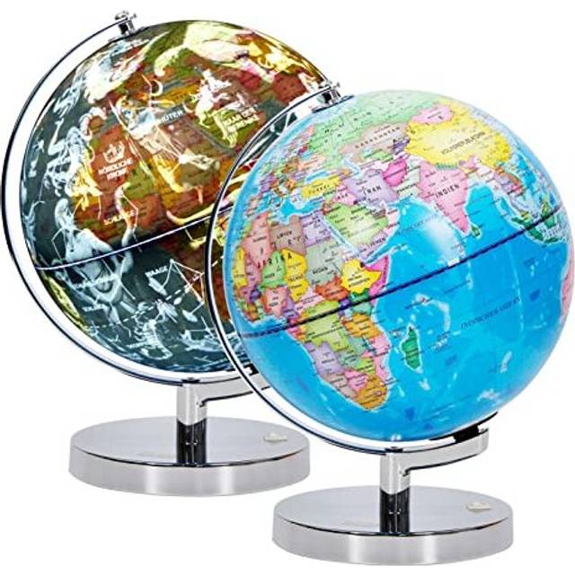 23 cm Illuminated Globe Metal Base â German Map â Student Globe with Cable Free LED Lighting â Political Map (Time of Day) â Constellation
