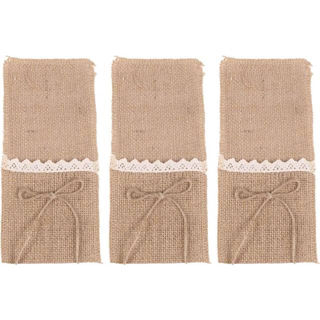 60PCS Country Wedding Table Silverware Holder Natural Burlap Cutlery Pockets Fork Pockets Rustic Wedding Decoration
