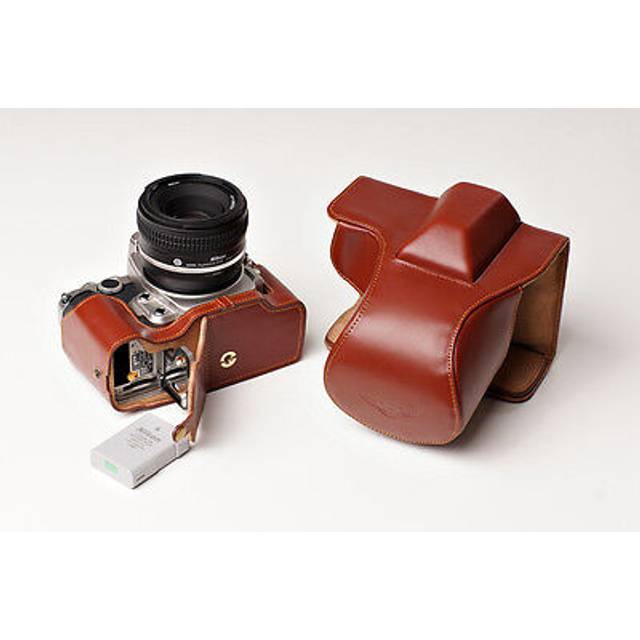 Genuine Real Leather Full Camera Case Bag Cover For Nikon Df 50mm Lens Brown