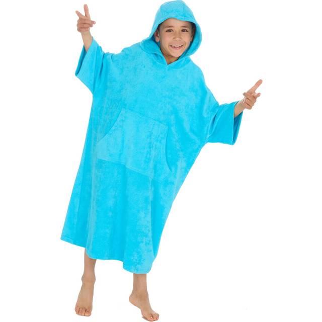 (Aqua, 4-7 Years) Kids Unisex Boys Girls 100% Towelling Cotton Beach Cover Up Hooded Terry Beach Robe 4-13 Years