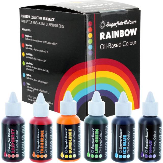 Sugarflair Oil Based Food Colouring, Rainbow Colours Set, Highly Concentrated Edible Oil Based Food Colour for Consistent Colouring of High Fat Foods: