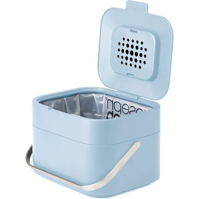 Intelligent Waste, Stack 4 Kitchen Food Waste Compost Caddy Recycling Bin with Odour Filter, 4 Litre / 1 Gallon - Light Blue