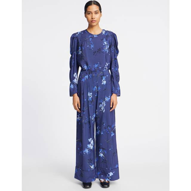 MUNTHE Frewin Ecovero Viscose Blouse Dam Långärmade Blusar Stl. 44 - Från Magasin - Navy (44)