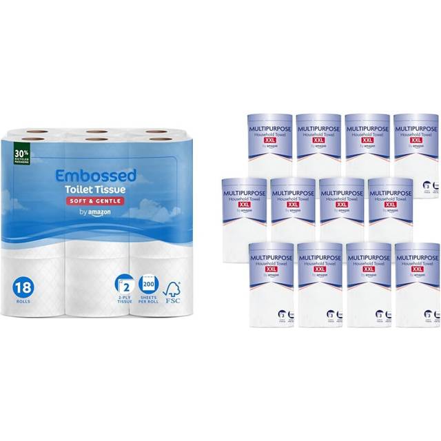 2 Ply Toilet Tissue (18 Rolls) + Multipurpose Kitchen Towel (12 Rolls)
