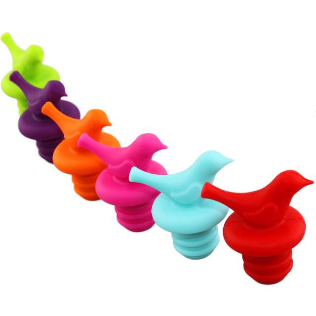 Little Bird Wine Bottle Stopper, Cute, Fun, Decorative (Assorted Colors, Set of 6)