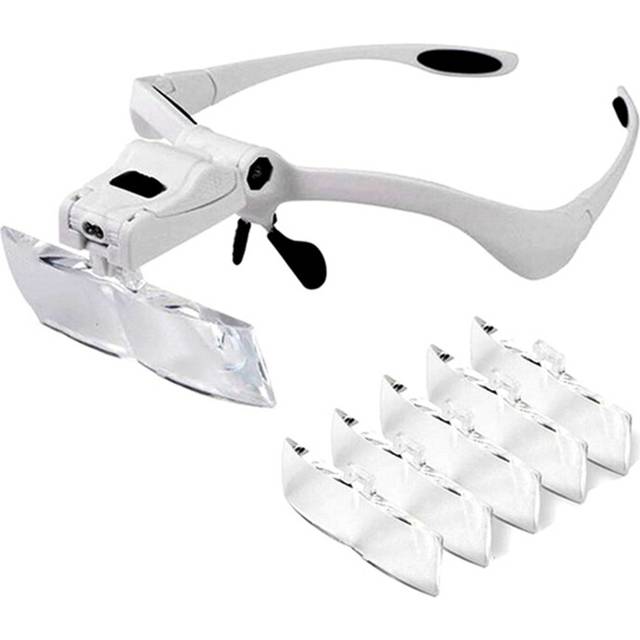 LED Illuminated Headband Glasses Magnifier Glass 5-Interchangeable Lens 1.0X/1.5X/2.0X/2.5X/3.5X for Tool Repair Reading