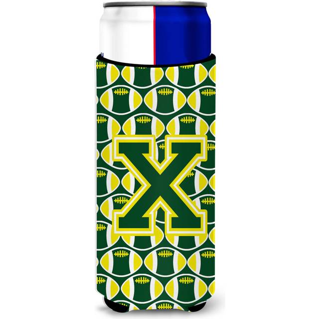 Caroline's Treasures CJ1075-XMUK Letter X Football Green and Yellow Ultra Hugger for slim cans Can Cooler Sleeve Hugger Machine Washable Drink Sleeve