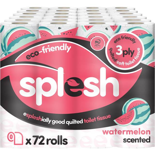 Splesh by Cusheen 3-ply Toilet Roll - Watermelon Fragrance (72 Pack) Soft, Quilted Bulk Toilet Rolls, Toilet Tissue and Loo Rolls ? Eco-Friendly
