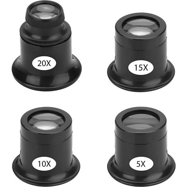 4PCS Loupe Eyeglass Magnifiers Set 5X 10X 15X 20X Watch Repair Loupe Magnifier Set Magnifying Glass for Watch Jewellery