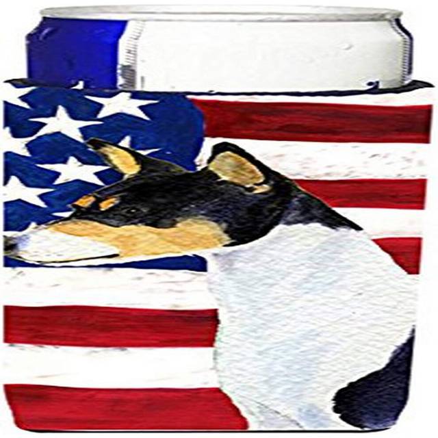 Caroline's Treasures SS4041MUK USA American Flag with Basenji Ultra Hugger for slim cans Can Cooler Sleeve Hugger Machine Washable Drink Sleeve Hugger