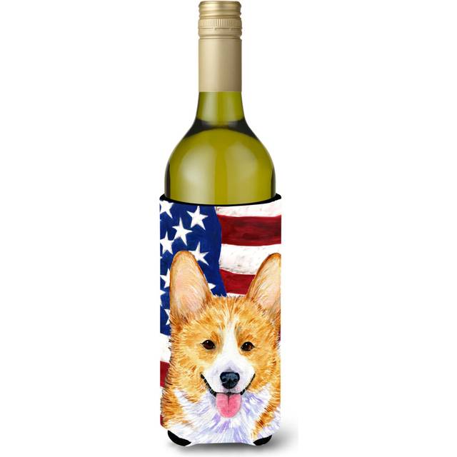 USA American Flag with Corgi Wine Bottle Beverage Insulator Beverage Insulator Hugger SS4048LITERK