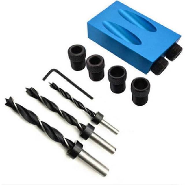 (As show, One size) woodworking pocket hole dowel jig 15 degree angle drive drill bit set with 6/8/10mm hole drive drill adapter