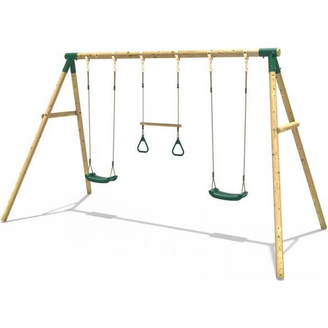 Rebo Wooden Garden Swing Set with 2 Swings and Trapeze Bar - Comet Green