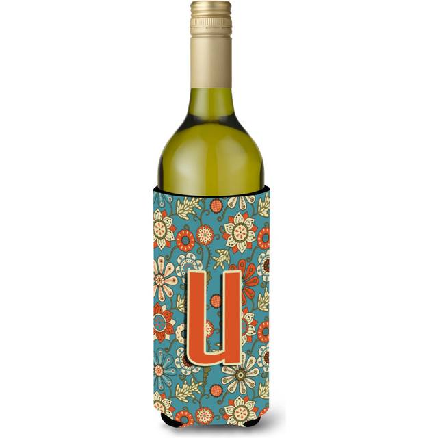 Letter U Flowers Retro Blue Wine Bottle Beverage Insulator Hugger CJ2012-ULITERK