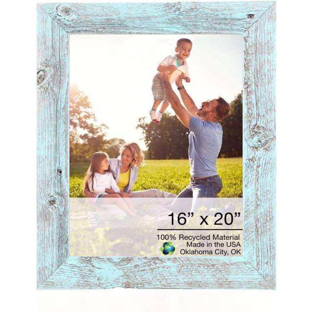"16"""""""" X 20"""""""" Rustic Farmhouse Light Aqua Blue Wood Frame"