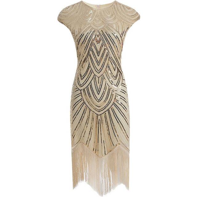 (XXL, Champagne) Womens Retro 1920s Style Dress Sequin, Round Neck, Theme Party Dresses Womens Fancy Dress
