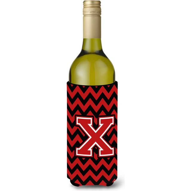 Letter X Chevron Black and Red   Wine Bottle Beverage Insulator Hugger CJ1047-XLITERK